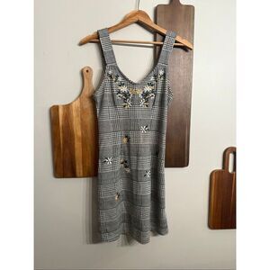 Topshop Black White Houndstooth Pinafore Daisy Sleeveless Mini Dress Size 4